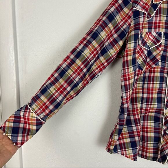 Vintage Avante West Snap Button Western Shirt Plaid Cowgirl 13/14 Medium - Picture 9 of 11